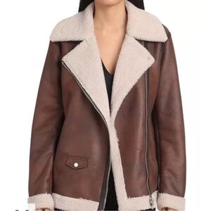 Aves Les Filles Faux Shearling  Moto Jacket